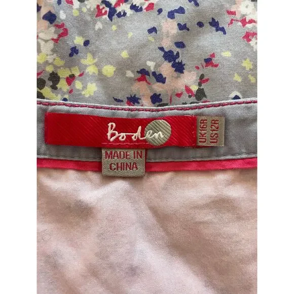 Boden Short Skirt 12R Lined Floral All Cotton Gray Yellow Pink Flowers Size Zip - Picture 4 of 11
